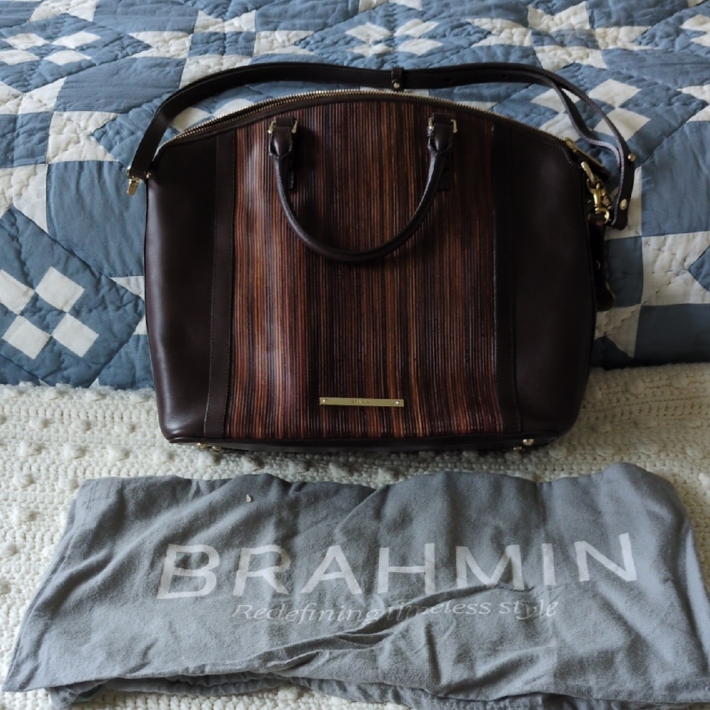 Vintage Brahmin Brown Striped Leather Handbag